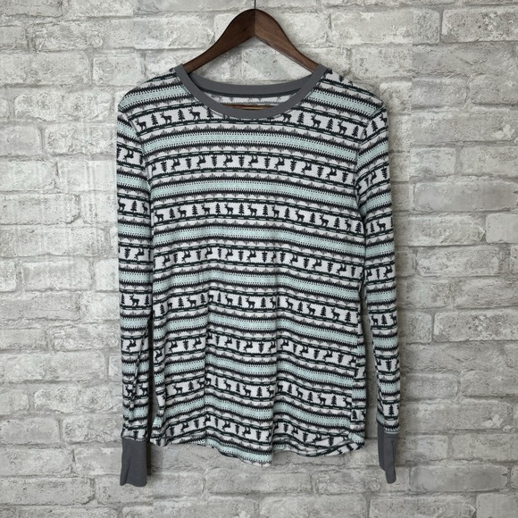 Cuddl Duds Women's Size L Stretch Thermal Top‎ Deer Fair Isle Print Thumbhole - Picture 1 of 10